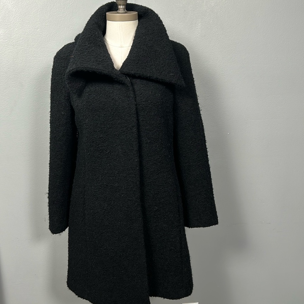 Alfani Women’s Boucle Wool Black Mid length Oversized Collar Coat size 2